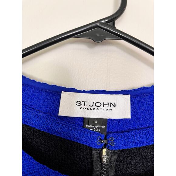 St. John Collection Black Blue 2 Piece Jacket Dress Set Santana Knit Size 12 14 - Picture 12 of 13